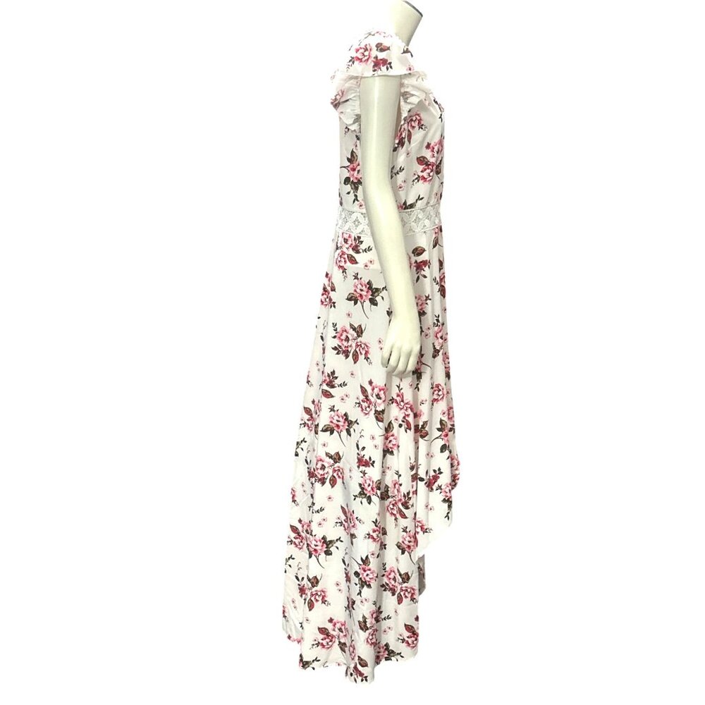 Cupshe Size L Ivory Pink Floral Lace Waist High Low Handkerchief Midi Dress Boho - Picture 5 of 11